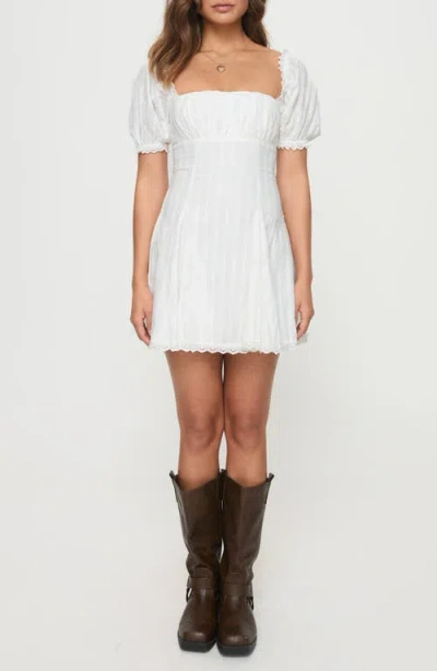 Princess Polly Rabatia Swiss Dot & Tonal Stripe Cotton Minidress In White