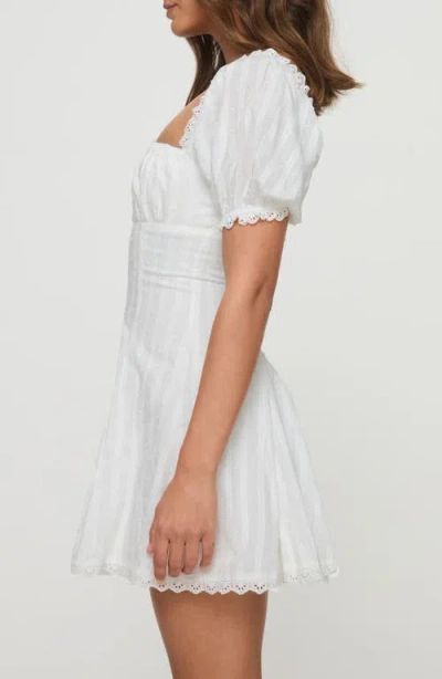 Princess Polly Rabatia Swiss Dot & Tonal Stripe Cotton Minidress In White