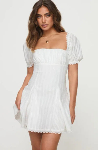 Princess Polly Rabatia Swiss Dot & Tonal Stripe Cotton Minidress In White