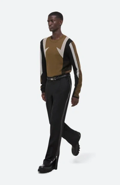 Helmut Lang Sport Mesh Inset Merino Wool Crewneck Sweater In Brown