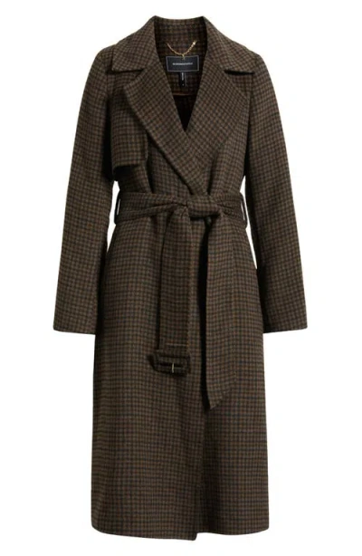 Bcbg Houndstooth Double Face Belted Coat In Brown