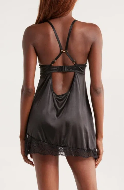 Coquette Ever After Stretch Satin Chemise In Black