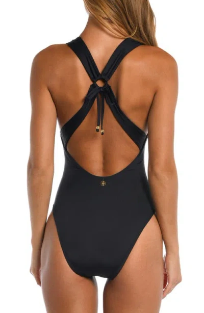Sunshine 79 Solid V Plunge One Piece Swimsuits In Black