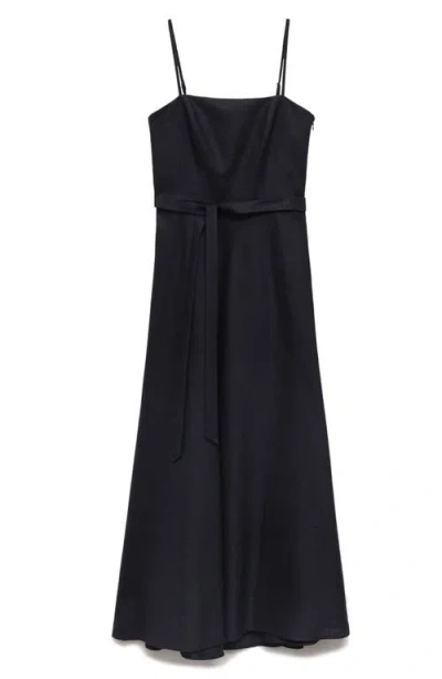 Mango Women's Bow Linen-blend Dress In Black