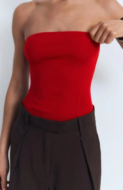 Mango Strapless Fitted Top Red In Red