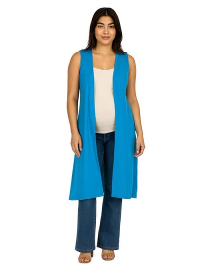 24seven Comfort Apparel Plus Size Asymmetric Open Front Cardigan Sweater In Blue