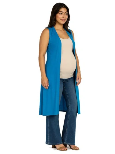 24seven Comfort Apparel Plus Size Asymmetric Open Front Cardigan Sweater In Blue