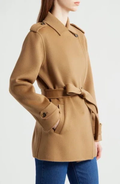 Michael Kors Double Face Wool Blend Crop Trench Coat In Brown