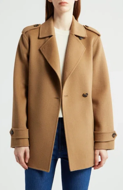 Michael Kors Double Face Wool Blend Crop Trench Coat In Brown