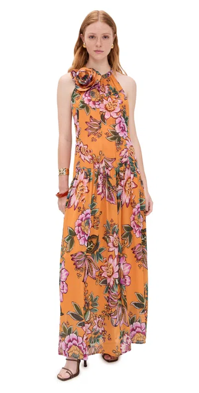 Farm Rio Wonderful Bouquet Orange Maxi Dress Wonderful Bouquet Orange In Multi