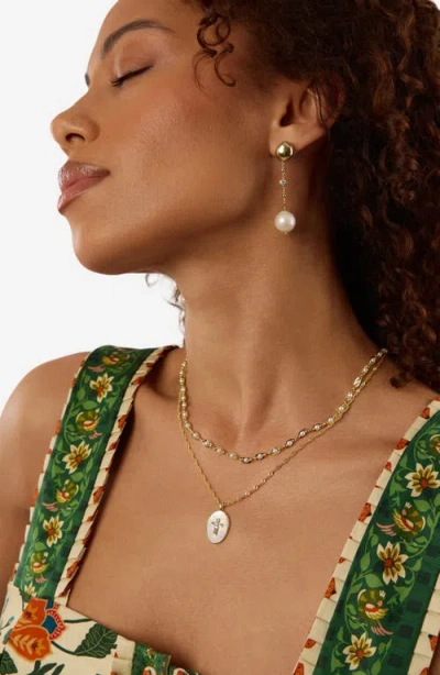 Athra Luxe Freshwater Pearl & Cubic Zirconia Drop Earrings