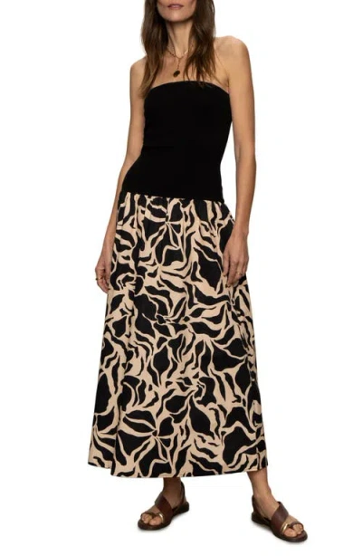 Sanctuary Meet Me At Sea Strapless Mixed Media Maxi Dress In Black