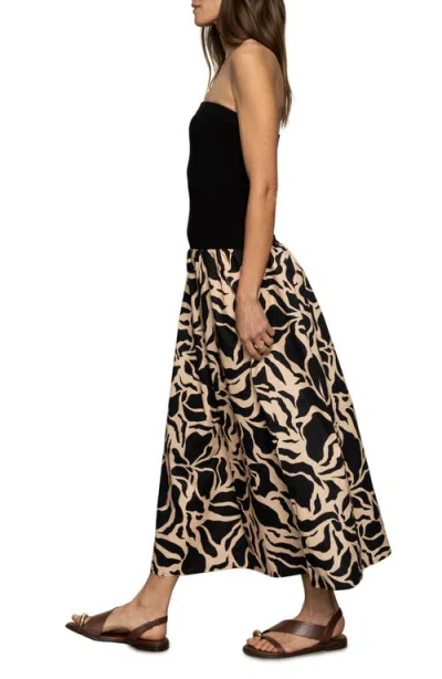 Sanctuary Meet Me At Sea Strapless Mixed Media Maxi Dress In Black