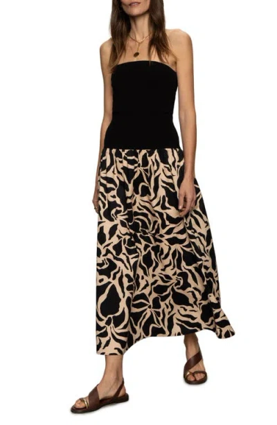 Sanctuary Meet Me At Sea Strapless Mixed Media Maxi Dress In Black