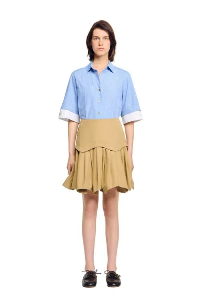 Sandro Mini Flared Pleated Skirt In Brown