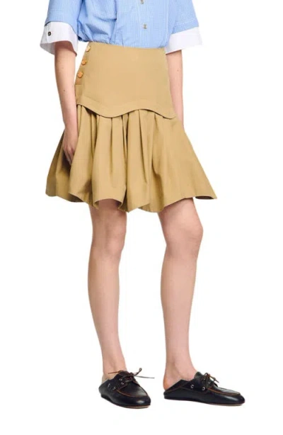 Sandro Mini Flared Pleated Skirt In Brown