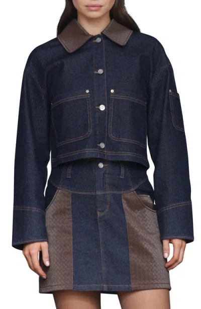 Avec Les Filles Crop Denim Jacket In Blue