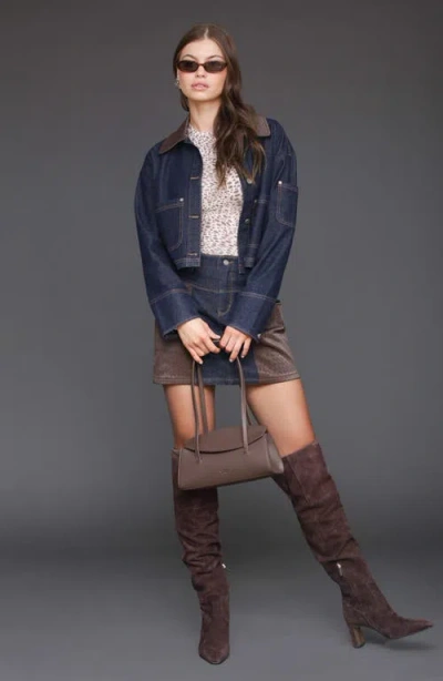 Avec Les Filles Crop Denim Jacket In Blue
