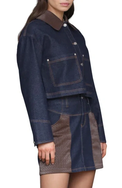 Avec Les Filles Crop Denim Jacket In Blue