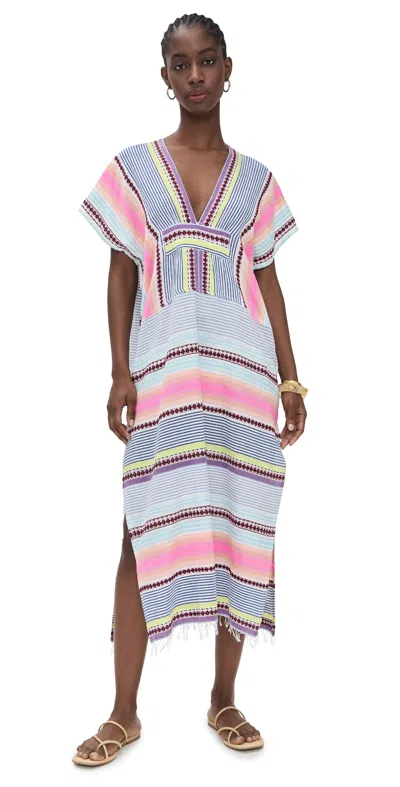 Lemlem Gasira V Neck Caftan Cirq Citrus In Multi