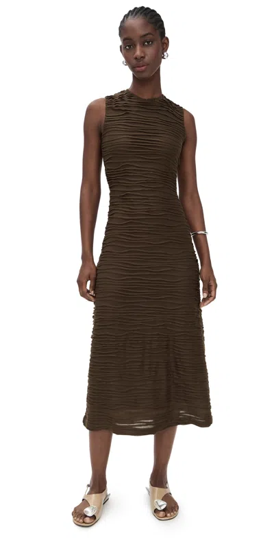 Proenza Schouler White Label Laura Dress In Textured Cotton Wood In Green