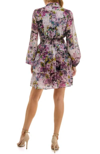 Socialite Long Sleeve Tiered Minidress In Multi