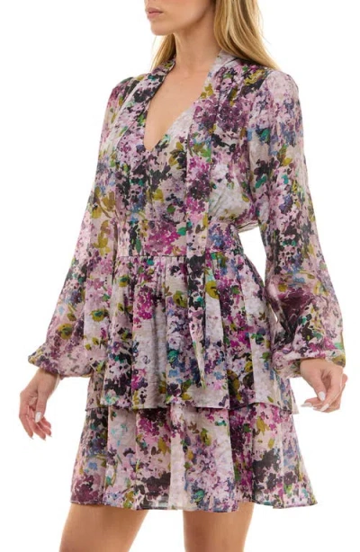 Socialite Long Sleeve Tiered Minidress In Multi