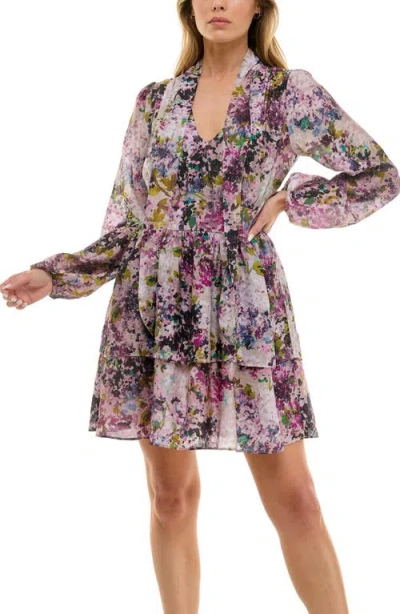 Socialite Long Sleeve Tiered Minidress In Multi
