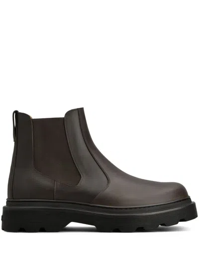 Tod's Chunky Sole Leather Ankle Boots With Elastic Panels