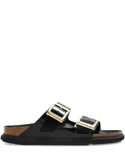 Birkenstock Arizona Droplet Buckle High Shine Black Slides In Black
