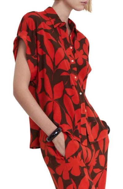 Mango Floral Short Sleeve Button-up Shirt