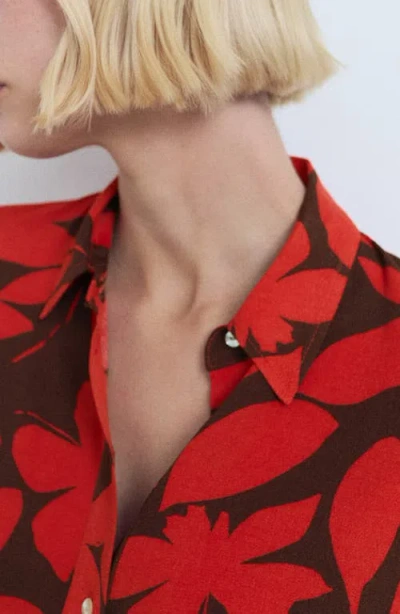 Mango Floral Short Sleeve Button-up Shirt
