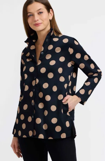 Foxcroft Carolina Dot Print Cotton Button-up Shirt In Black