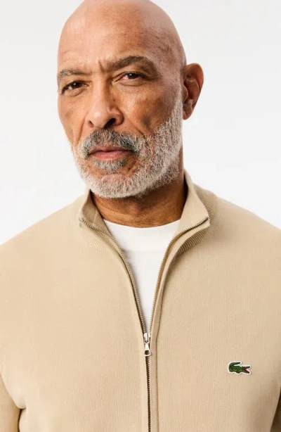 Lacoste Two Way Zip Jacket In Neutral