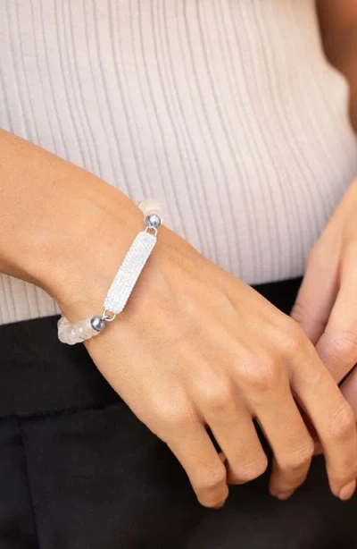 Sheryl Lowe Small Diamond Id Tag On Rainbow Moonstone Bead Bracelet