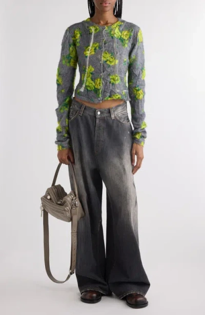 Acne Studios Kahoo Print Overwashed Mohair Blend Cardigan In Gray