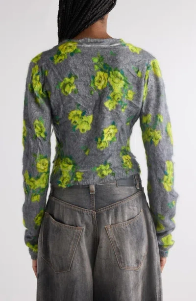 Acne Studios Kahoo Print Overwashed Mohair Blend Cardigan In Gray