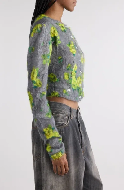 Acne Studios Kahoo Print Overwashed Mohair Blend Cardigan In Gray