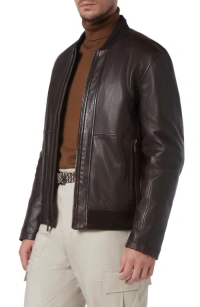 Andrew Marc Macneil Leather Bomber Jacket In Brown