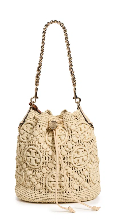 Tory Burch T Monogram Raffia Bucket Bag Natural