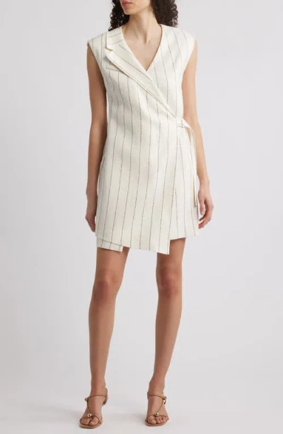 Hugo Boss Boss Dagania Pinstripe Sleeveless Linen Blend Sheath Dress In White