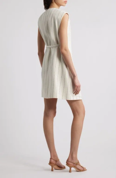 Hugo Boss Boss Dagania Pinstripe Sleeveless Linen Blend Sheath Dress In White