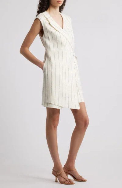 Hugo Boss Boss Dagania Pinstripe Sleeveless Linen Blend Sheath Dress In White
