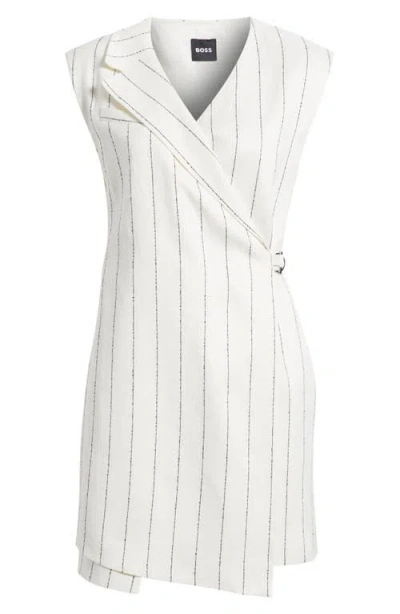 Hugo Boss Boss Dagania Pinstripe Sleeveless Linen Blend Sheath Dress In White