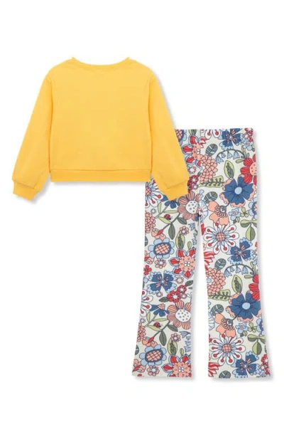Peek Aren't You Curious Kids' Butterfly Garden Embroidered Sweatshirt & Floral Print Knit Pants Set In Blue