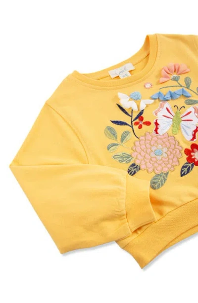 Peek Aren't You Curious Kids' Butterfly Garden Embroidered Sweatshirt & Floral Print Knit Pants Set In Blue