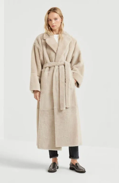 Brunello Cucinelli Reversible Shearling Coat With Shiny Detailing In Neutral