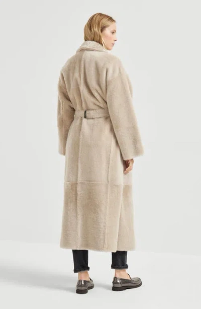 Brunello Cucinelli Reversible Shearling Coat With Shiny Detailing In Neutral