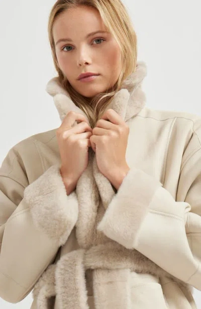 Brunello Cucinelli Reversible Shearling Coat With Shiny Detailing In Neutral