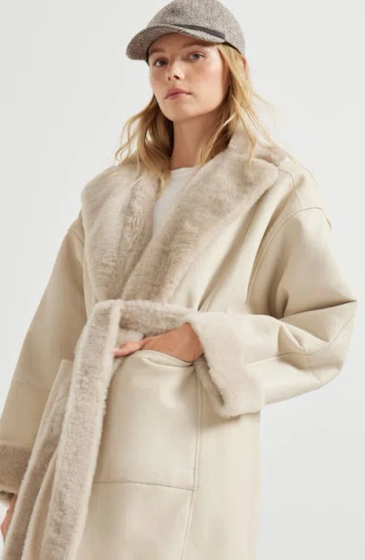 Brunello Cucinelli Reversible Shearling Coat With Shiny Detailing In Neutral